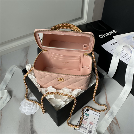 Chanel Vanity Case With Top Handle Grained Calfskin Gold Tone Metal Pink AP4064