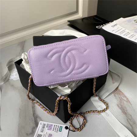 Chanel Vanity Case With Top Handle Grained Calfskin Gold Tone Metal Lt Purple AP4064
