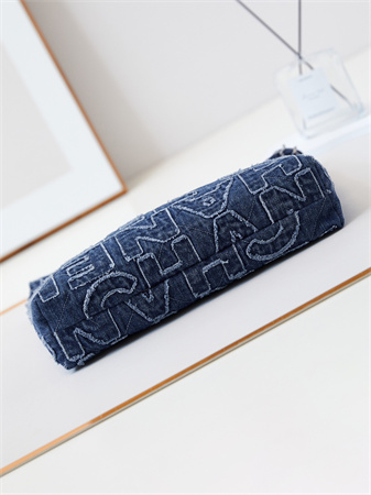 Cha.nel 22 Small Handbag Dk Blue Denim Silver Tone Metal AS3260