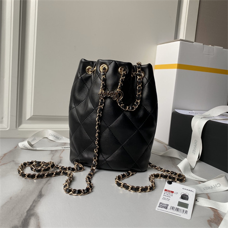 Chanel Backpack Shiny Lambskin Gold Tone Metal Black AS4810