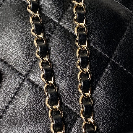 Chanel Backpack Shiny Lambskin Gold Tone Metal Black AS4810