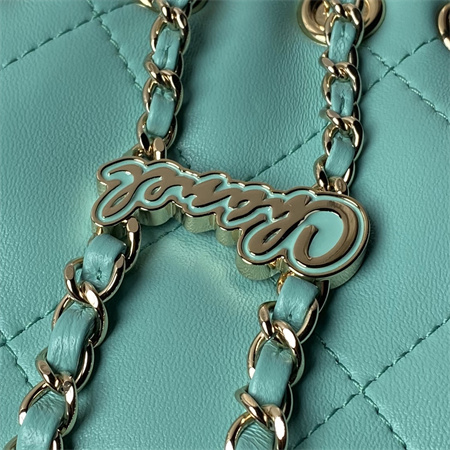 Chanel Backpack Shiny Lambskin Gold Tone Metal Green AS4810