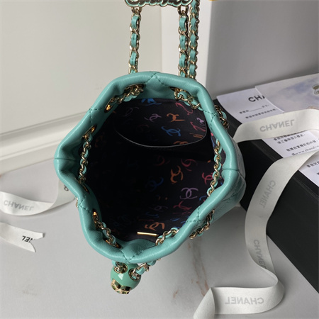 Chanel Backpack Shiny Lambskin Gold Tone Metal Green AS4810