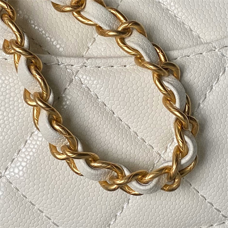 Chanel Mini Flap Bag With Top Handle Grained Shinny Calfskin Gold Tone Metal White AS4956