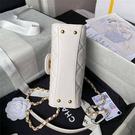 Chanel Mini Flap Bag With Top Handle Lambskin Gold Tone Metal White AS4956