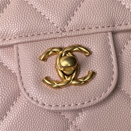 Chanel Mini Flap Bag With Top Handle Grained Shinny Calfskin Gold Tone Metal Pink AS4956