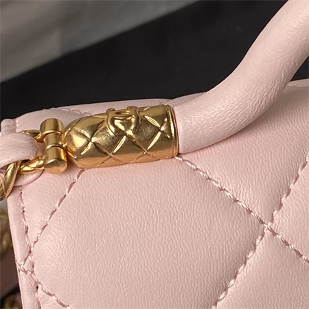 Chanel Mini Flap Bag With Top Handle Lambskin Gold Tone Metal Pink AS4956