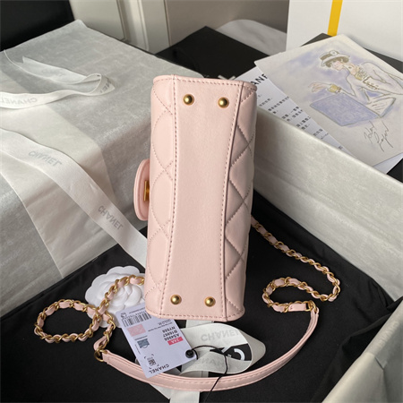 Chanel Mini Flap Bag With Top Handle Lambskin Gold Tone Metal Pink AS4956