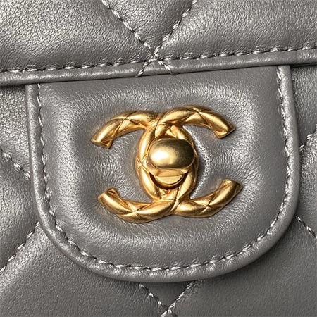 Chanel Mini Flap Bag With Top Handle Lambskin Gold Tone Metal Grey AS4956