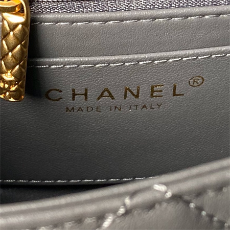 Chanel Mini Flap Bag With Top Handle Lambskin Gold Tone Metal Grey AS4956