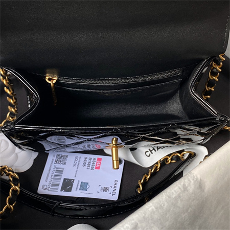 Chanel Mini Flap Bag With Top Handle Patent Calfskin Gold Tone Metal Black AS4956
