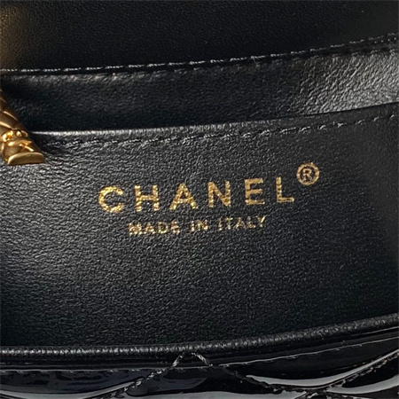 Chanel Mini Flap Bag With Top Handle Patent Calfskin Gold Tone Metal Black AS4956