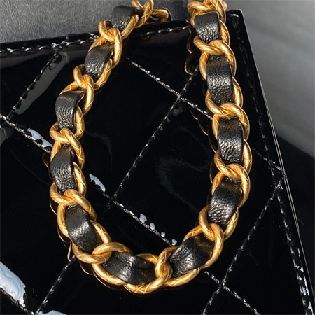 Chanel Mini Flap Bag With Top Handle Patent Calfskin Gold Tone Metal Black AS4956