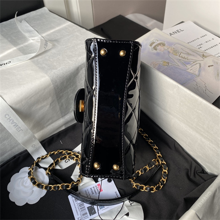 Chanel Mini Flap Bag With Top Handle Patent Calfskin Gold Tone Metal Black AS4956