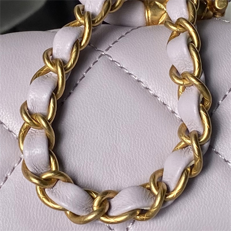 Chanel Mini Flap Bag With Top Handle Lambskin Gold Tone Metal Lt Purple AS4956