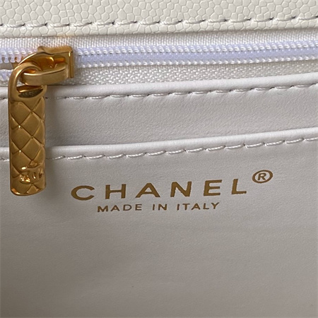 Chanel Flap Bag With Top Handle Grained Shinny Calfskin Gold Tone Metal White AS4957
