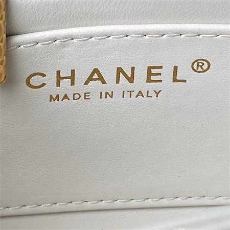 Chanel Flap Bag With Top Handle Lambskin Gold Tone Metal White AS4957