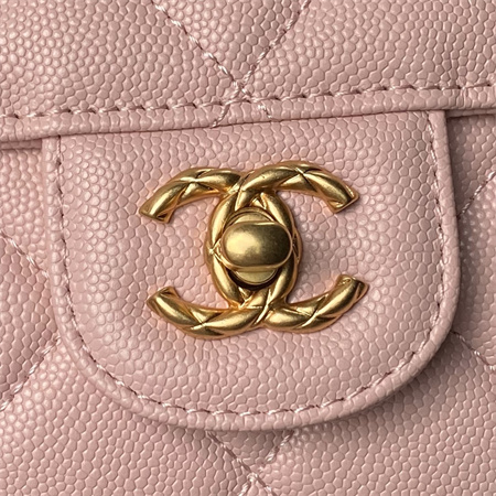 Chanel Flap Bag With Top Handle Grained Shinny Calfskin Gold Tone Metal Pink AS4957