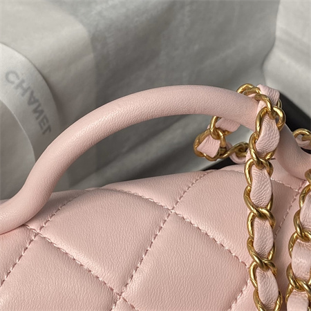 Chanel Flap Bag With Top Handle Lambskin Gold Tone Metal Pink AS4957
