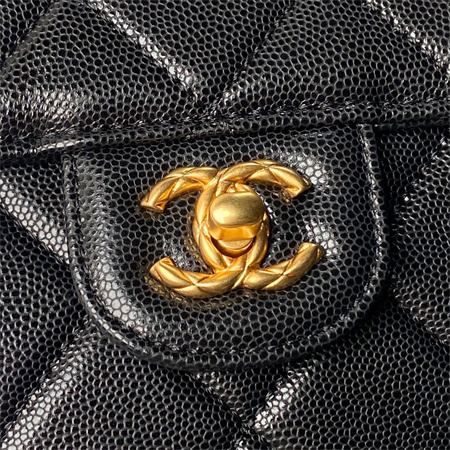 Chanel Flap Bag With Top Handle Grained Shinny Calfskin Gold Tone Metal Black AS4957