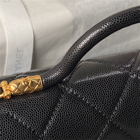 Chanel Flap Bag With Top Handle Grained Shinny Calfskin Gold Tone Metal Black AS4957