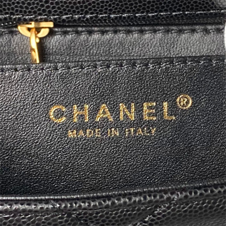 Chanel Flap Bag With Top Handle Grained Shinny Calfskin Gold Tone Metal Black AS4957