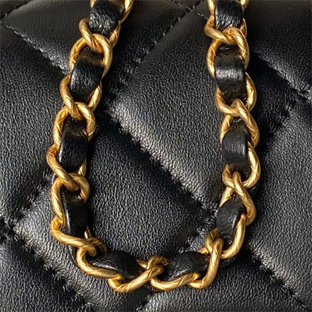 Chanel Flap Bag With Top Handle Lambskin Gold Tone Metal Black AS4957