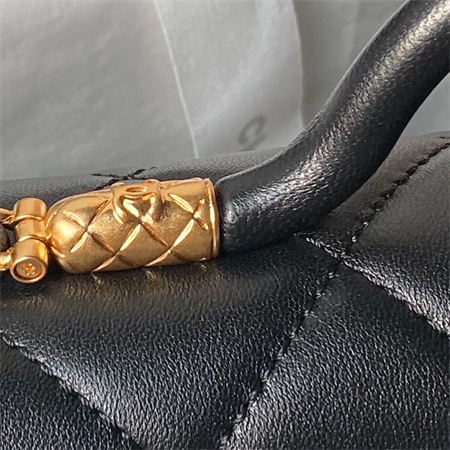 Chanel Flap Bag With Top Handle Lambskin Gold Tone Metal Black AS4957