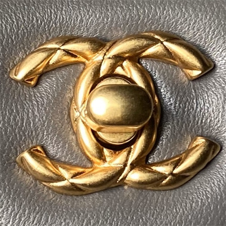 Chanel Flap Bag With Top Handle Lambskin Gold Tone Metal Grey AS4957