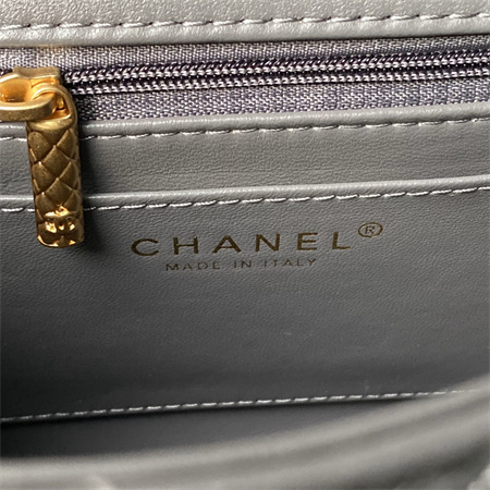 Chanel Flap Bag With Top Handle Lambskin Gold Tone Metal Grey AS4957