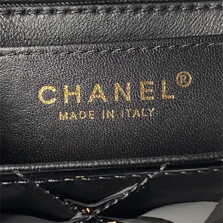 Chanel Flap Bag With Top Handle Patent Calfskin Gold Tone Metal Black AS4957