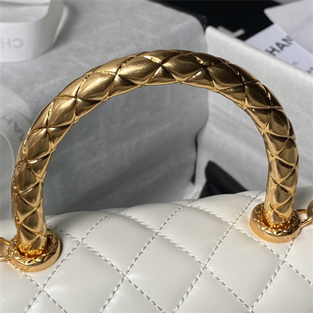 Chanel Small Coco Handle Bag Shinny Calfskin Aged Gold Metal Black A92990