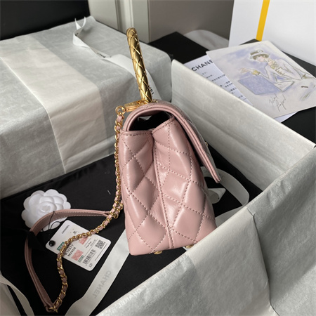 Chanel Small Coco Handle Bag Shinny Calfskin Aged Gold Metal Black A92990