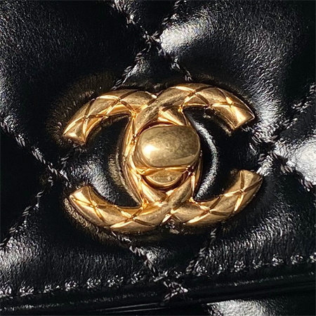 Chanel Small Coco Handle Bag Shinny Calfskin Aged Gold Metal Black A92990