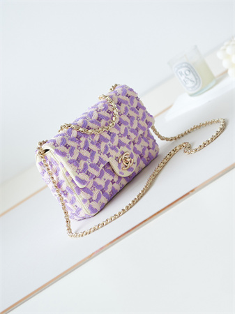 Chanel Mini Flap Bag Sequins & Gold-Tone Metal White,Purple AS3965