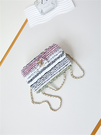 Chanel Clutch Sequins & Gold-Tone Metal White, Black, Pink & Yellow AS4561