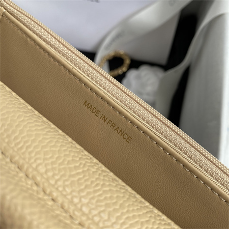 Cha.nel Wallet On Chain Grained Calfskin Gold Tone Metal Beige AP0250