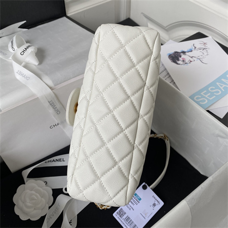 Chanel Hobo Bag Grained Calfskin Gold Tone Metal White AS3690