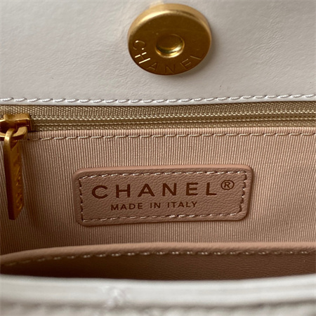 Chanel Hobo Bag Shinny Calfskin Gold Tone Metal White AS3690