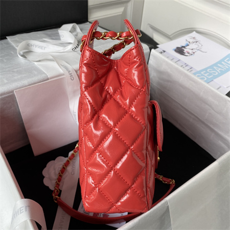 Chanel Hobo Bag Shinny Calfskin Gold Tone Metal Red AS3690