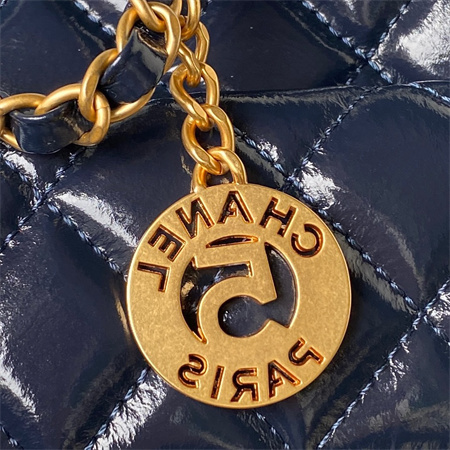 Chanel Hobo Bag Shinny Calfskin Gold Tone Metal Navy AS3690