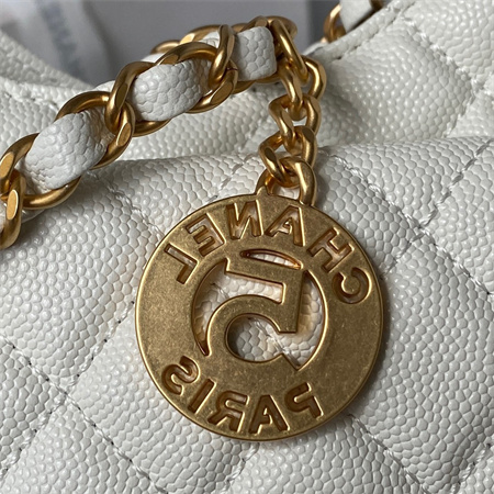 Chanel Small Hobo Bag Grained Calfskin Gold Tone Metal White AS3710