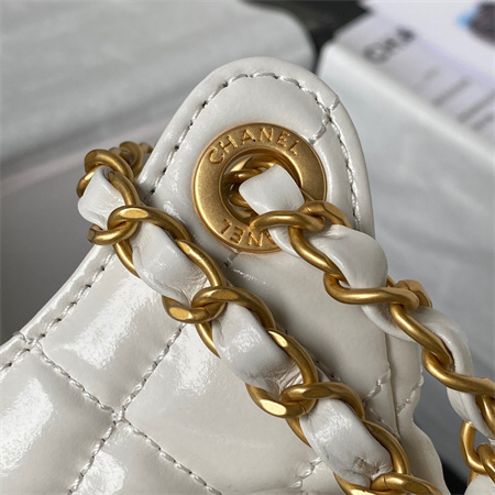 Chanel Small Hobo Bag Shinny Calfskin Gold Tone Metal White AS3710