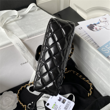 Chanel Small Hobo Bag Shinny Calfskin Gold Tone Metal Black AS3710