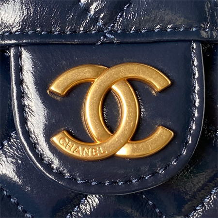 Chanel Small Hobo Bag Shinny Calfskin Gold Tone Metal Navy AS3710