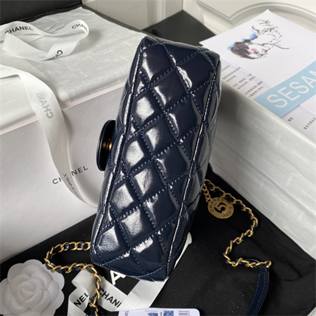 Chanel Small Hobo Bag Shinny Calfskin Gold Tone Metal Navy AS3710