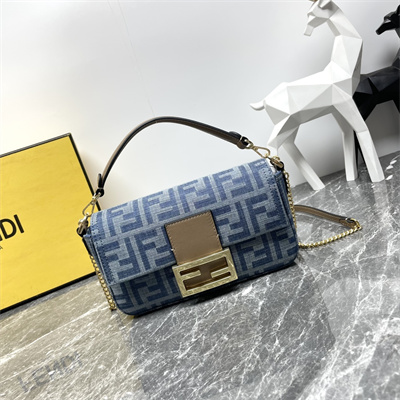 Fen.di BAGUETTE Mini Bag Light Blue FF Denim Fabric Bag