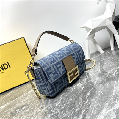 Fen.di BAGUETTE Mini Bag Light Blue FF Denim Fabric Bag