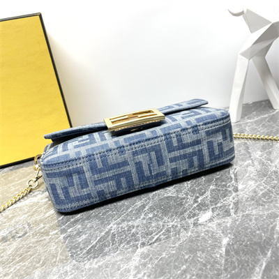 Fen.di BAGUETTE Mini Bag Light Blue FF Denim Fabric Bag