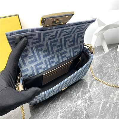 Fen.di BAGUETTE Mini Bag Light Blue FF Denim Fabric Bag